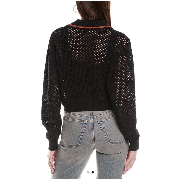 RE/DONE Crochet Mesh Polo Cardigan Black Combo Knitwear Women's Size‎ L (A) - Picture 3 of 12